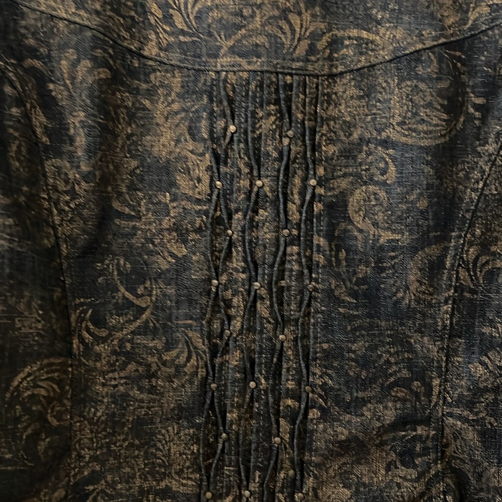 Coldwater Creek Jean denim jacket dark wash metallic print studded casual SZ 16 - Picture 9 of 16
